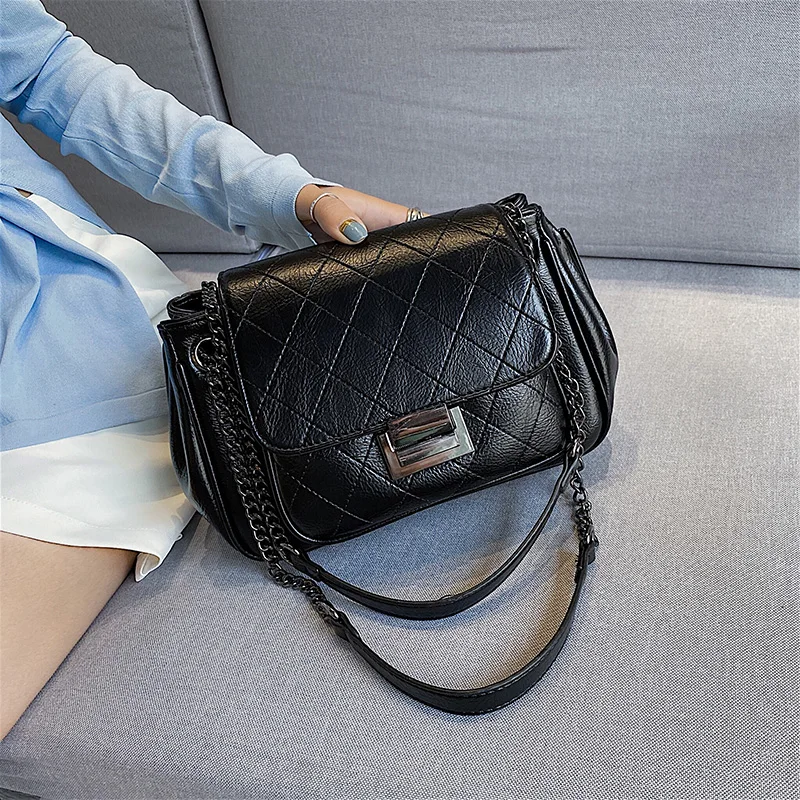 Casual Green Chain Shoulder Bags for Women Fashion Designer Luxury Brand Purses and Handbags PU Leather Small Cross Body Bag