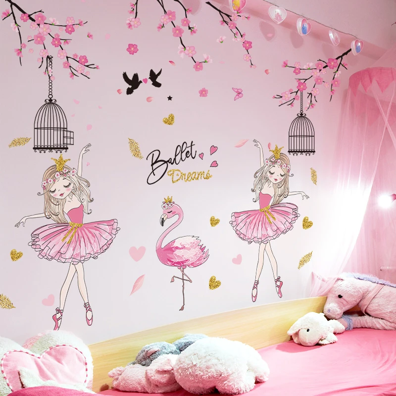 Shijuekongjian Flower Bike Wall Stickersl Diy Girl Flamingo Wall Decals For Kids Bedroom Baby Room Nursery House Decoration Wall Stickers Aliexpress