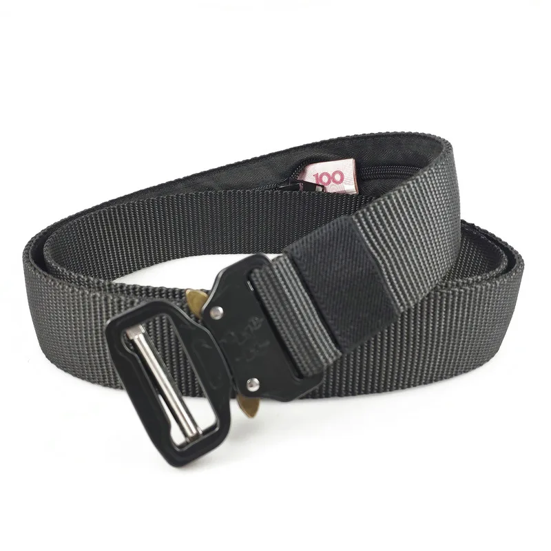 

Exclusive zipper belt can put money nylon belt men's women's high-quality alloy buckle belt designer secret belt hidden hot sale