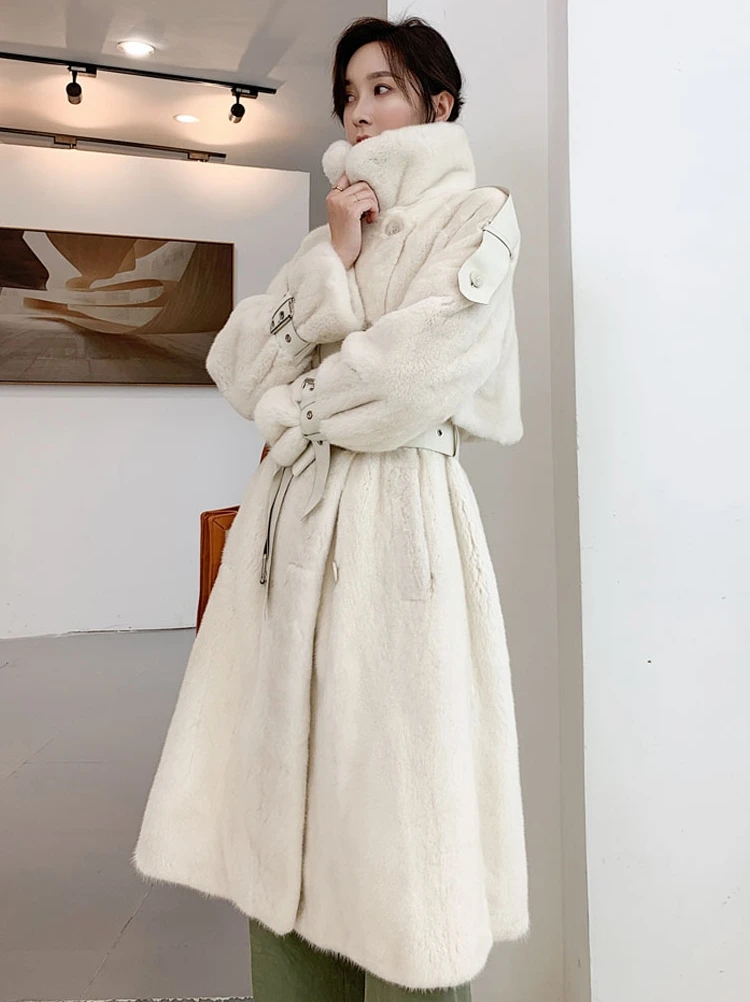 

Winter 2020 mink fur coat women's long knee-length mink whole mink imported velvet fur coat female trench coat