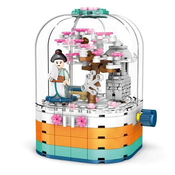 

Street View Friends Building Blocks Creative Rotating Music Box City LED Light Cherry Blossom Tree Figures Bricks Toys for Girls