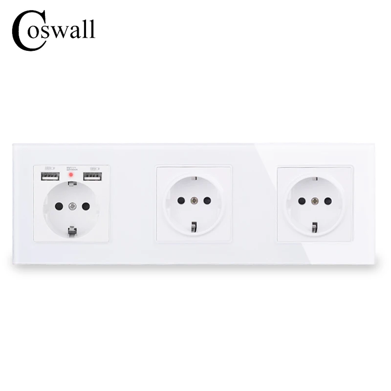 Padrão da ue Tomada de Parede + Dupla Coswall 3 4 5 Gang Rússia Espanha Porta Carga Usb Escondido Macio Indicador Led Painel Vidro 16a 1 – 2