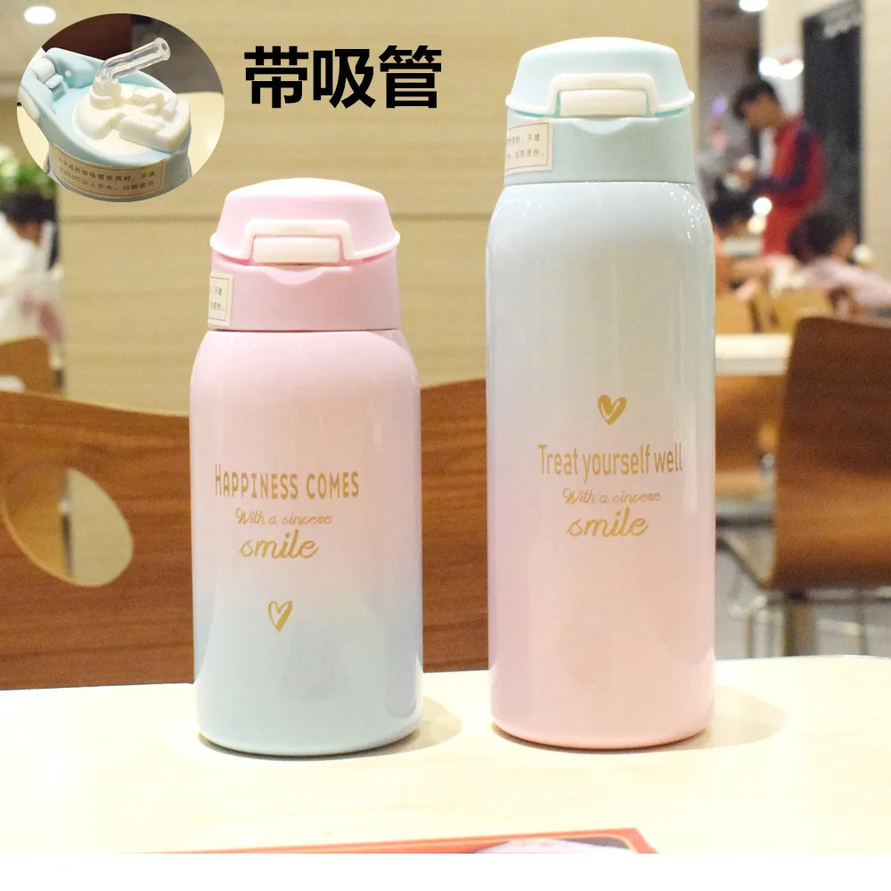 Harajuku-Style Simple Portable nv dai Students Cute Insulated Cup Glass Korean-style Straw Adults Tumbler Pregnant Women 30