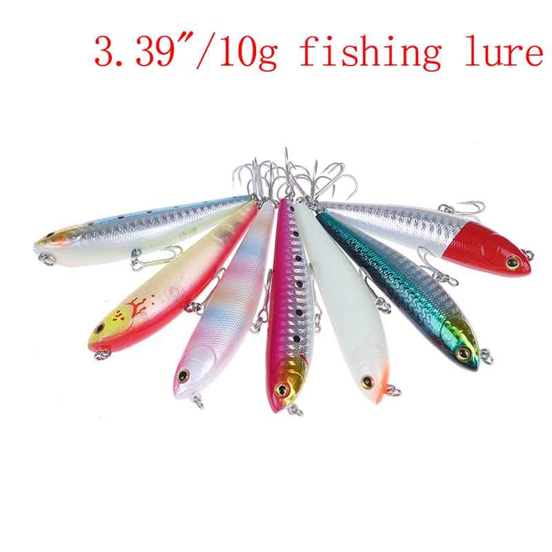 Floating Pencil Fishing Lures 86mm/10g Hard Baits Bending Shape VMC Hooks Lures For Sea Bass Fishing Tackle