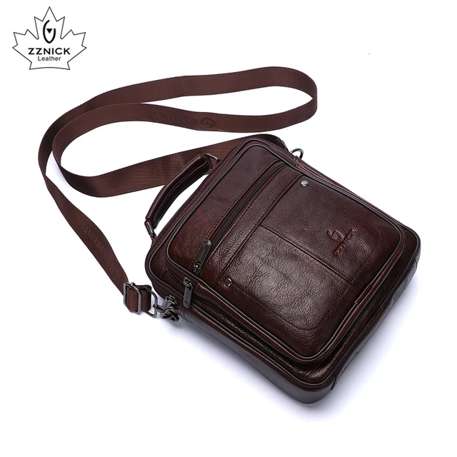 Vintage Shoulder Bag Men's Bag Genuine Leather Zip Men's Designer Bags  Messenger Crossbody Bag For Men Handbag