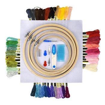 

Classic Texture Bamboo Rings+50 Color Thread Embroidery Toy Practical Creative Design Line Cross Stitch Frame DIY Sewing Tool