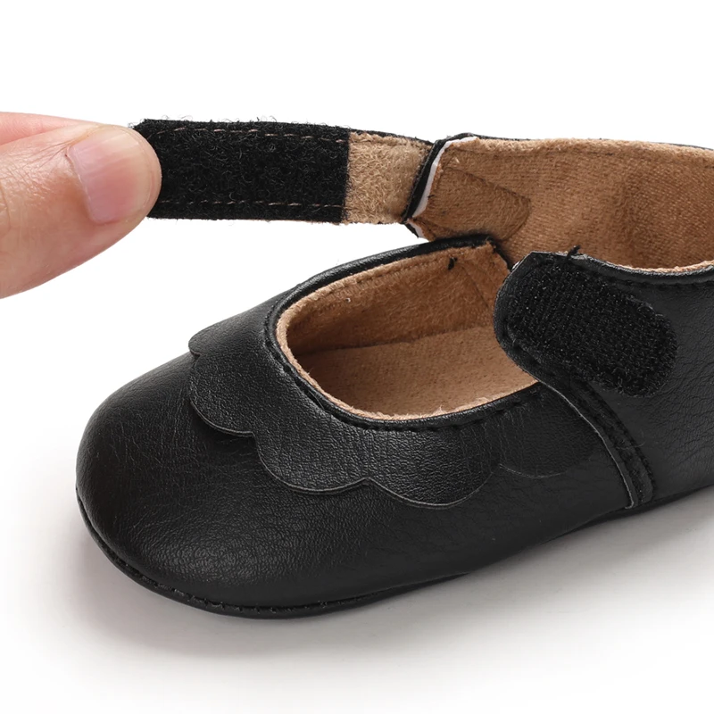 Infant Newborn Baby Girls Princess Non-Slip Floral Border Shoes Toddler Baby Soft PU Leather Prewalker Shoes Solid First Walkers