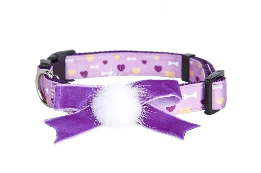 purple Воротник из нейлона для животного цветы Любовь сердца напечатаны кошка собака декоративная кошка собака Регулируемая подходит для больших средних и маленьких домашних животных - Цвет: purple