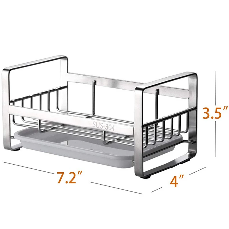 

Sponge Holder, Sponge and Soap Holder for Kitchen Sink, 304 Stainless Steel Kitchen Dish Soap Caddy Tray Organizer