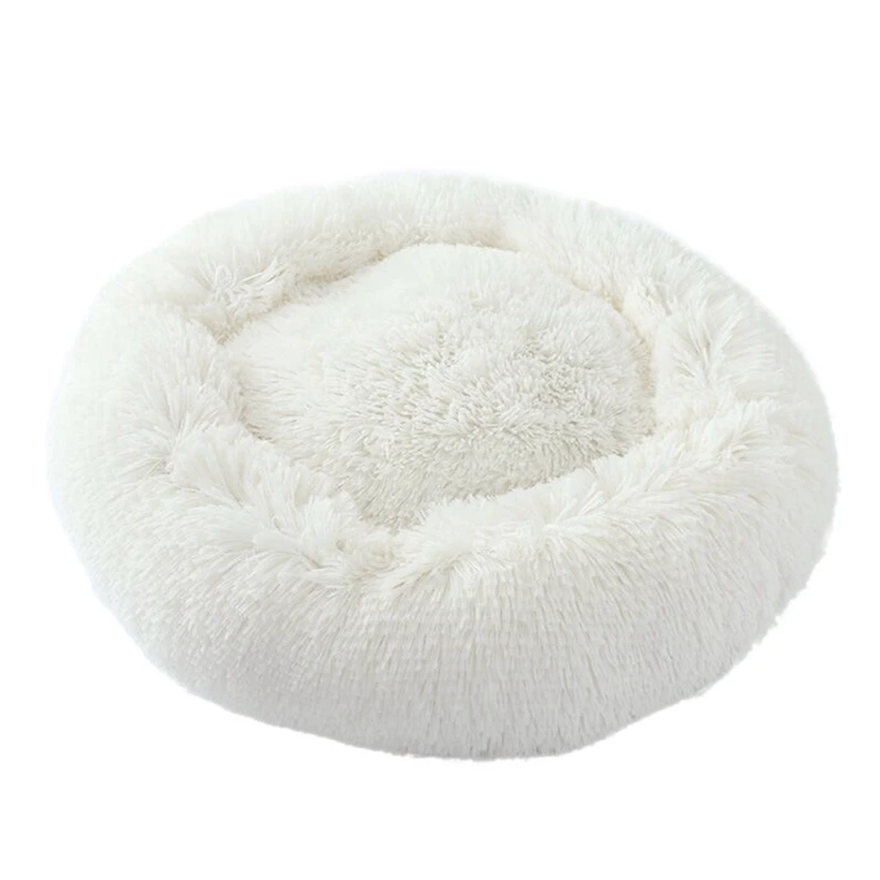 Luxury Warm Fluffy Pet Bed For Cats Small Dogs Round Cuddler Plush Cozy Self-Warming For High-quality Sleep Autumn Pet Bed - Цвет: Белый