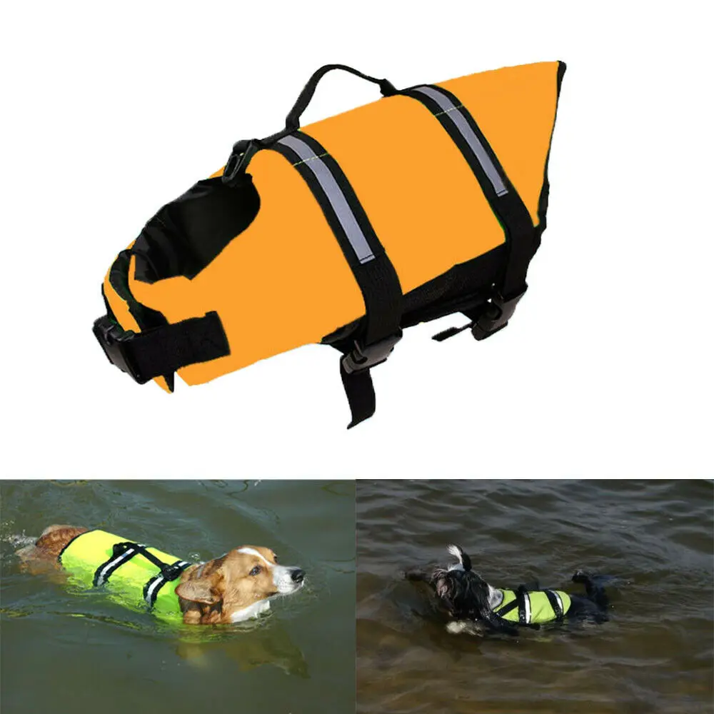 Dog Life Jacket Buoyancy Aid Pet Swimming Boating Adjustable Safety eflective Stripe Preserver Vest Suit