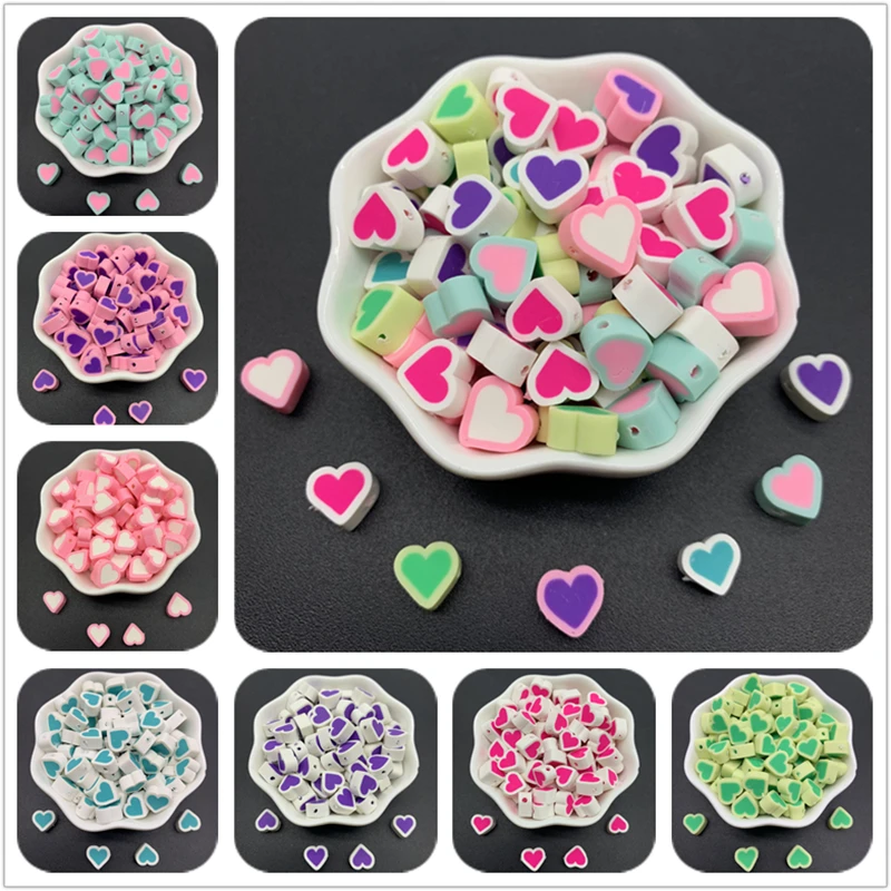 45 Nouvelles Breloques Handmade Polymer Fimo Clay Heart Flat Spacer Beads Mixed 8 mm