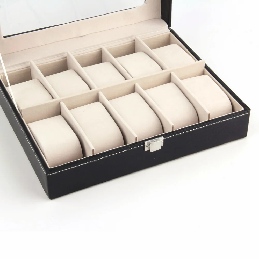 1Pcs Professional Black Quality PU Leather 10Grid Wrist Watch Display Box Jewelry Storage Holder Organizer Case 1Pcs Professional Black Quality PU Leather 10Grid Wrist Watch Display Box Jewelry Storage Holder Organizer Case