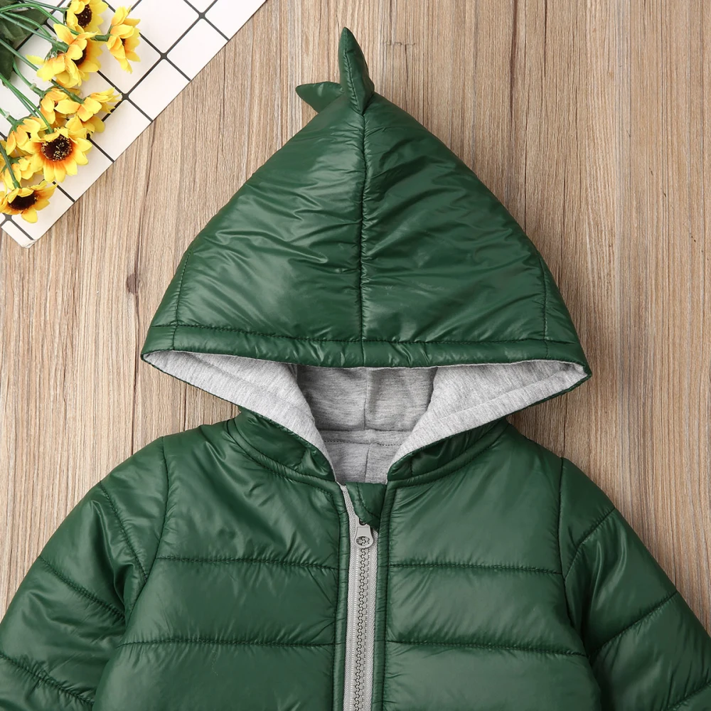 Kids Baby Girl Boy Clothes Padded Winter Coat Hoodie Dinosaur Jacket Top Warm Outwear