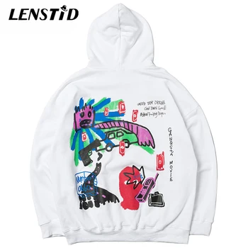 

LENSTID 2020 New Hip Hop Graffiti Funny Painting Pullover Hoodies Men Streetwear Harajuku Winter Cotton Loose Hooded Sweatshirts