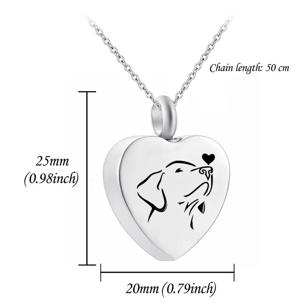 Heart Shape Cremation Urn Necklace For Pet Dog Cat Ashes Stainless Steel Ash Holder Paw Print Keepsake