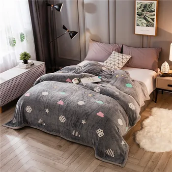 

Double layer Printed Flannel Blanket lamb blanket coral super soft and warm blanket for the sofa/Bed/Car Portable blanket