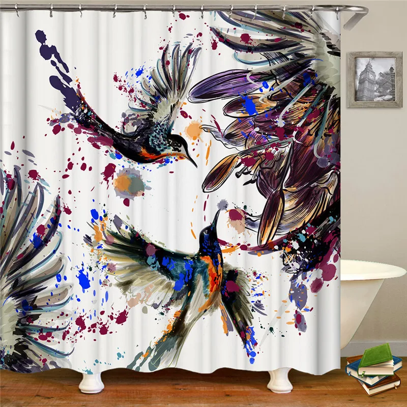 

Ink painting Peacock Exhibition Fly Festive Printing Polyester Fabric Shower Curtain Waterproof Home Decoration