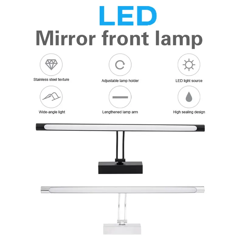 DONWEI LED Wall Lamp 40cm/50cm Mirror Front Light Waterproof Stainless Steel for Bathroom Vanity Toilet Makeup Lighting