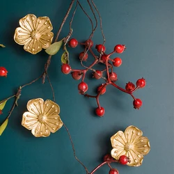 Antique Brass Golden Cabinet Wardrobe Handles Plum Blossom Flower Knobs and Pulls Retro Kitchen Door Handles Furniture Hareware
