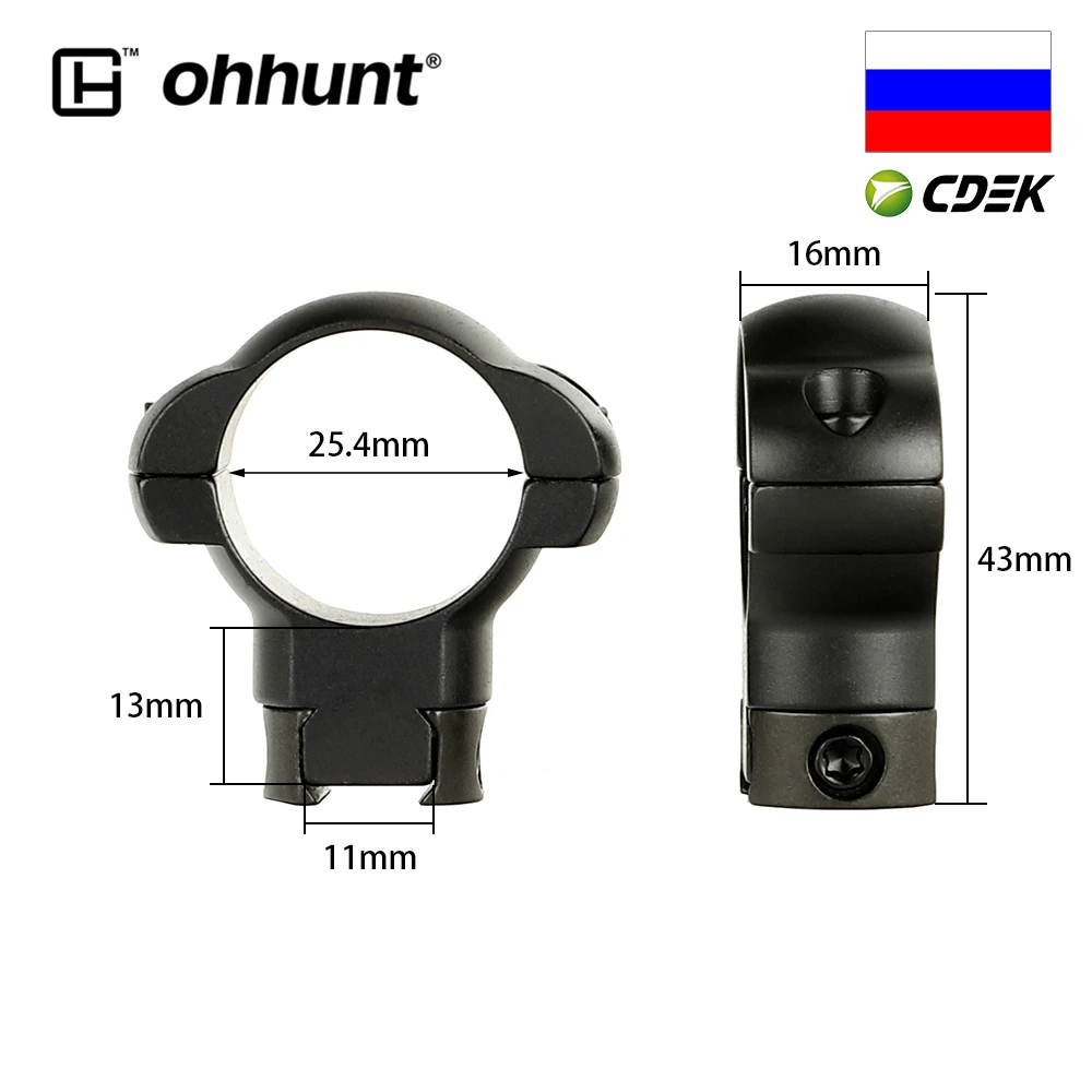 ohhunt 25.4mm or 30mm Diameter Steel Hunting Scope Rings Mount Low