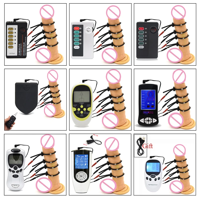 Electro Shock Penis Rings Kit,Electric Stimulation Steel Ball Massage Cock Rings Delay Time Ring Medical Themed Sex Toys For Men