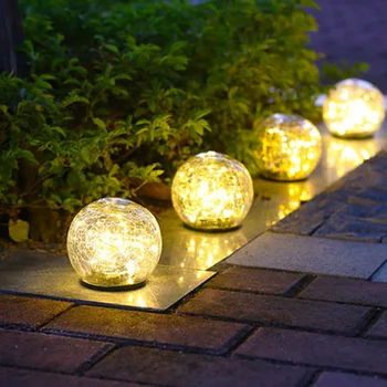 

Solar LED Glass Ball Garden Lawn Lamp Outdoor Garden Yard Waterproof Cracked Pattern Night Light Plug in Ground JA55