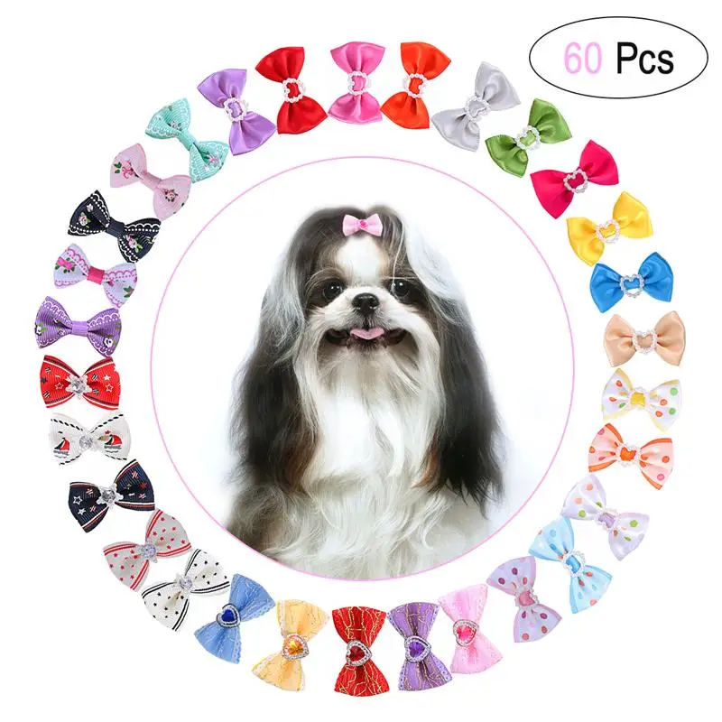 

60pcs/Pack Multicolor Dog Grooming Bows Cat Dog Hair Bows Small Pog Grooming Accessories Dog Hair Rubber Bands For Pets Cat Dog