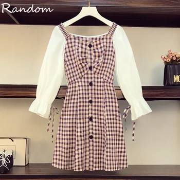 

Plus Size Women 2020 Autumn Single-breasted Plaid Dress Women Long Sleeve Square Collar Vinatge 90S Wrap Dresses Fall Clothing