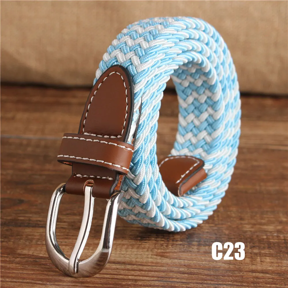 c23 Унисекс холщовая тесьма тонкий пояс с кожаной отделкой эластичный плетеный пояс NGD88 - Цвет: c23