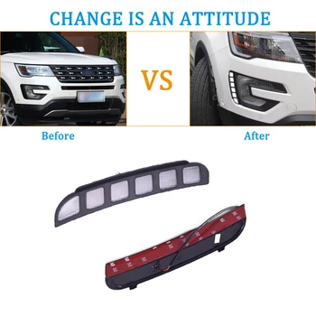 

ECAHAYAKU 1 Pair Car LED DRL Daytime Running Light with Yellow Turn Signal function 12V for Ford Explorer 2016 2017 Car Styling