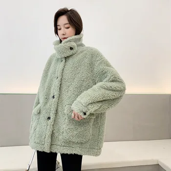 

Johnature Spring New Korean Spring Lamb Wool Jackets 2020 Casual Solid Color Loose Button Pockets All Match Women Coats