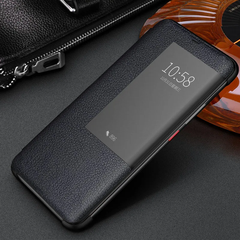 Чехол Coque Mate20 Pro с умным окошком для просмотра пары, простой модный кожаный флип-чехол для huawei Mate20, чехол для карт, защита Carcasa - Цвет: Blue