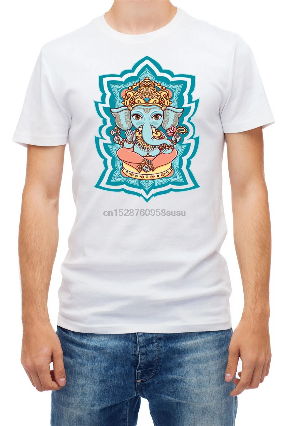 Слон счастливый Ганеш Chaturthi Etnic индуистский Мужская футболка с коротким рукавом
