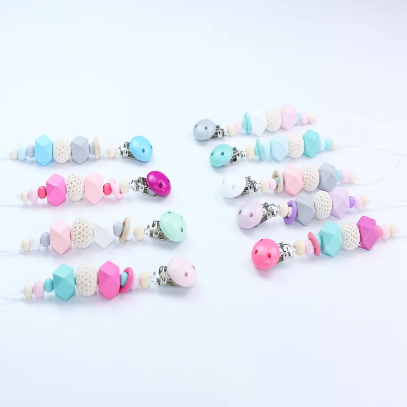

Maternal And Child Supplies Baby Nipple Chain Clip Teether Drop-preventing Chain Color Mixture Rhombus Colorful Beads Sub-Croche
