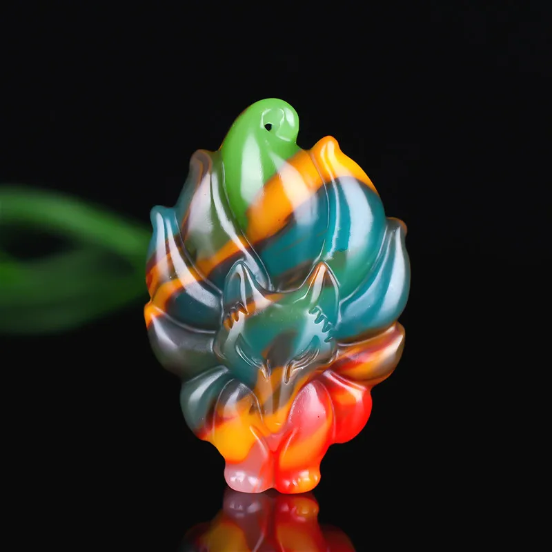 

Natural Color Jade Nine-Tailed Fox Pendant Necklace Chinese Hand-Carved Charm Jewellery Fashion Amulet for Men Women Gifts