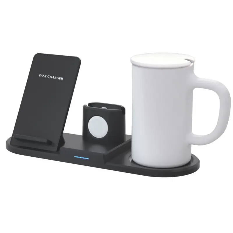 

For Apple Watch For Airpods For iPhone 15W Wireless Charging Station Phone Stand With Thermostat Warmer Cup