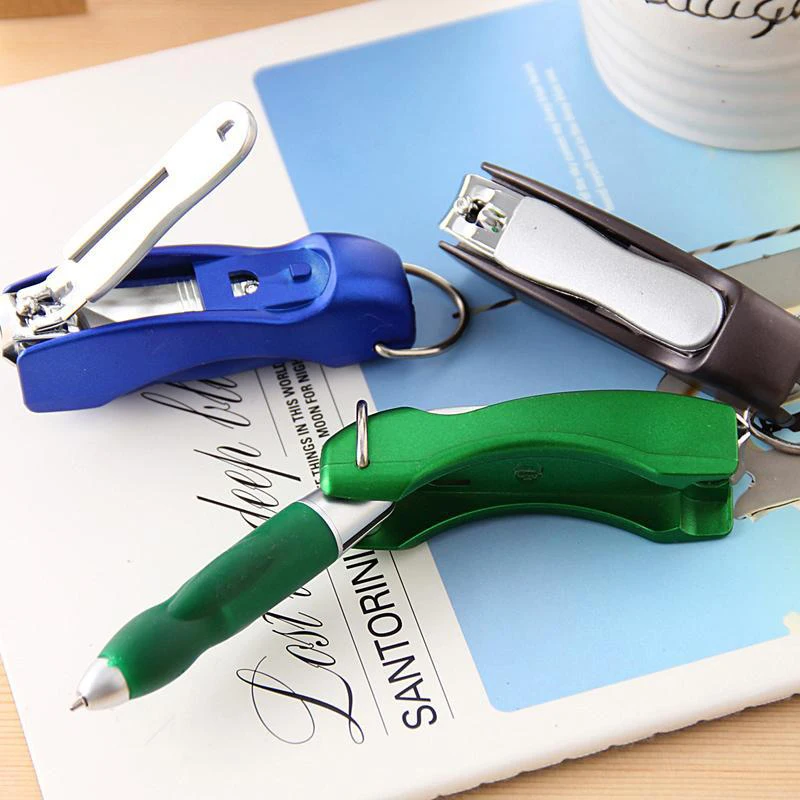 1PC Protable Key Chain Ballpoint Pen 0.7mm Blue Refill Folding Metal Nail Clippers Pens Mini Office School Supplies | Канцтовары для
