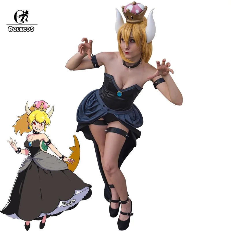 ROLECOS Bowsette карнавальный костюм черный принцессы с бантом внутренняя Женская