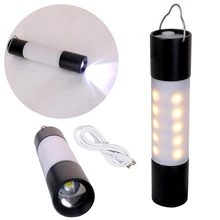 Lampe de poche Portable étanche à LED, Rechargeable par USB, torche en alliage d'aluminium, idéale pour une tente, un Camping ou une randonnée en plein air