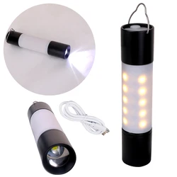 Lampe de poche Portable étanche à LED, Rechargeable par USB, torche en alliage d'aluminium, idéale pour une tente, un Camping ou une randonnée en plein air 