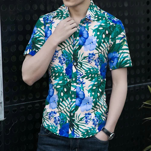 Large Size M-7XL Heat Summer New Fashion Printed Leisure Short-sleeved Shirts - Цвет: Синий
