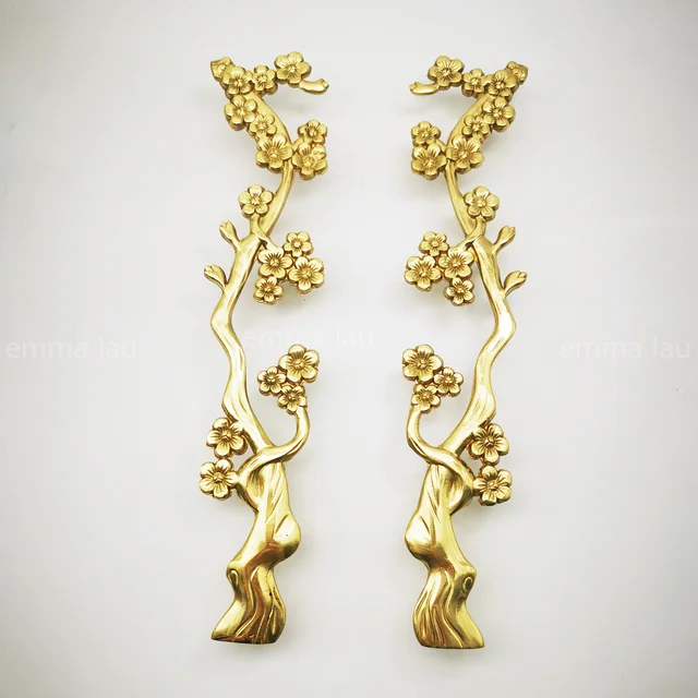 Enhance Your Furniture with the 235mm Super Length Brass Plum Blossom Handmade Cabinet Door Handle