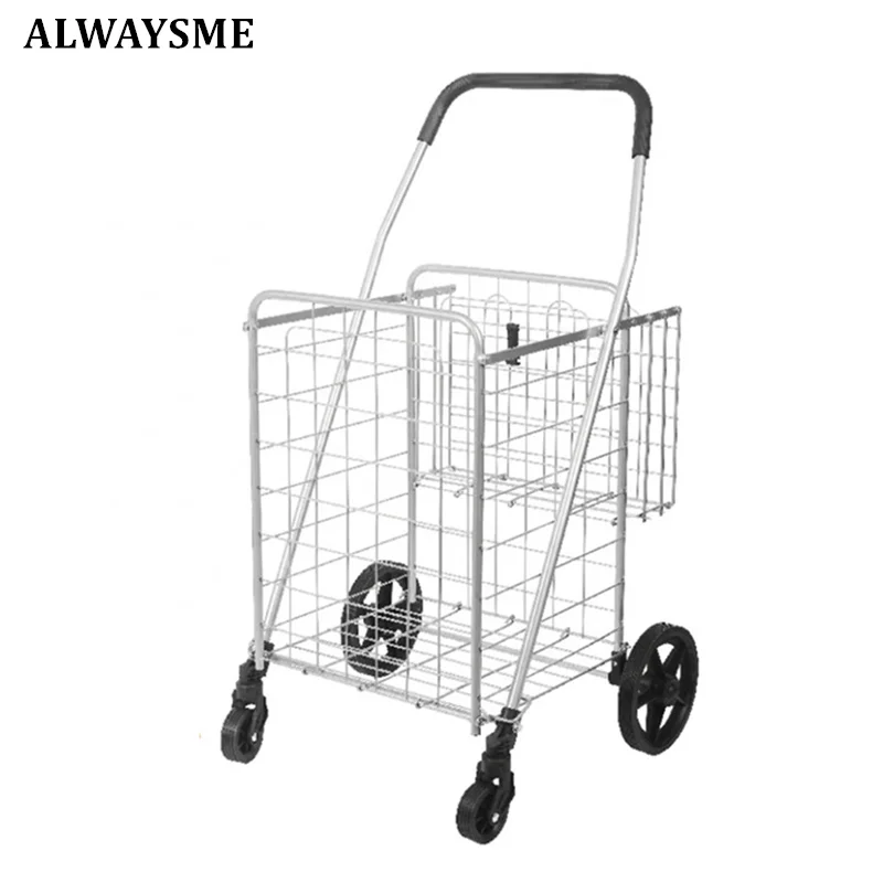 ALWAYSME Portable and Foldable Utility Shopping Cart For Shopping ,Camping,Pet Stroller Carrier,Two Basket
