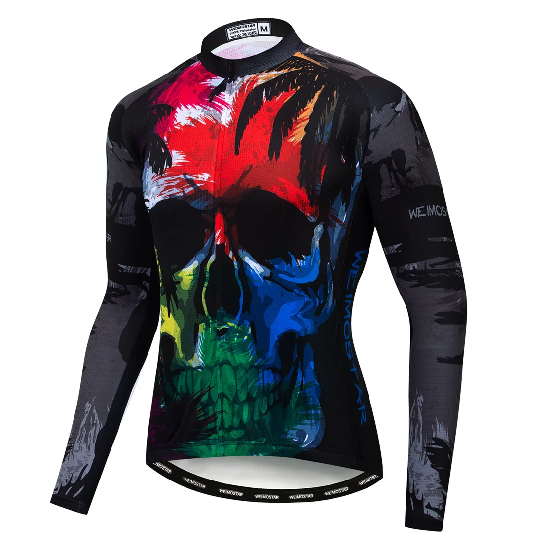 cycling jersey Men Mountain Bike jersey fall MTB Bicycle Shirt long sleeve Road blouse Top Breathable autumn skull black - Color: 34