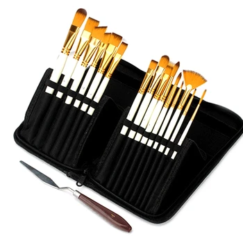 

17Pcs/Set Nylon Hair Oil Paint Brush Set Round Angel Flat Brush DIY Watercolor Pen for Artists Painters Beginners