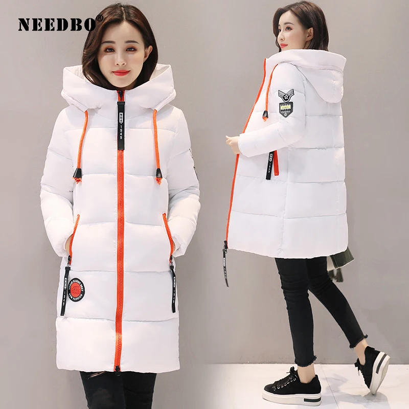 NEEDBO, зимняя куртка, Женская длинная парка, зимнее пальто для женщин, зимнее пальто и куртка-пуховик, Повседневная тонкая верхняя одежда, длинное пальто для женщин