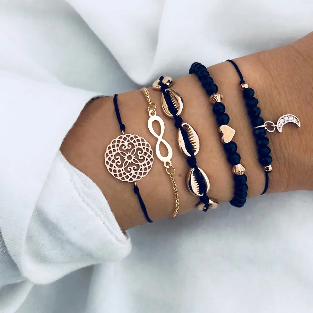 Bracelet Jewelry Gothic Feather Bracelets Set For Women Heart Charm Bangles
