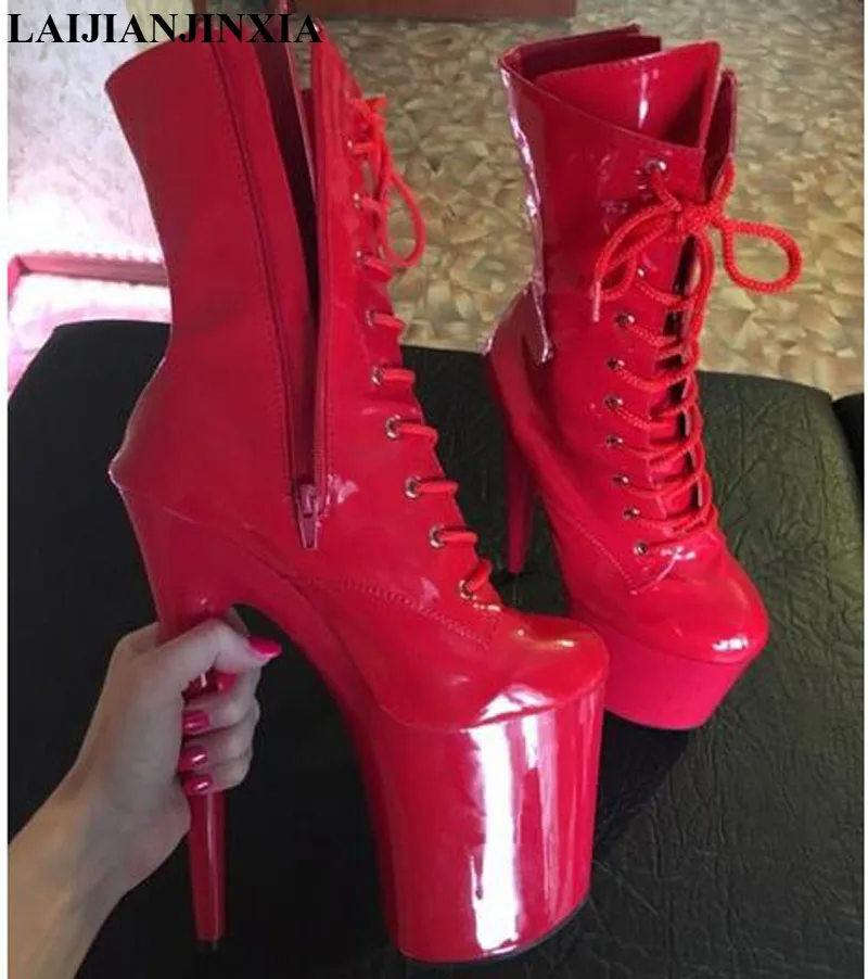 LAIJIANJINXIA Stylish Sexy Knightly 8 Inch High Heel Ankle Boots Suitable Womens Autumn Winter Shoes 20 Cm Pole Dancing Boots