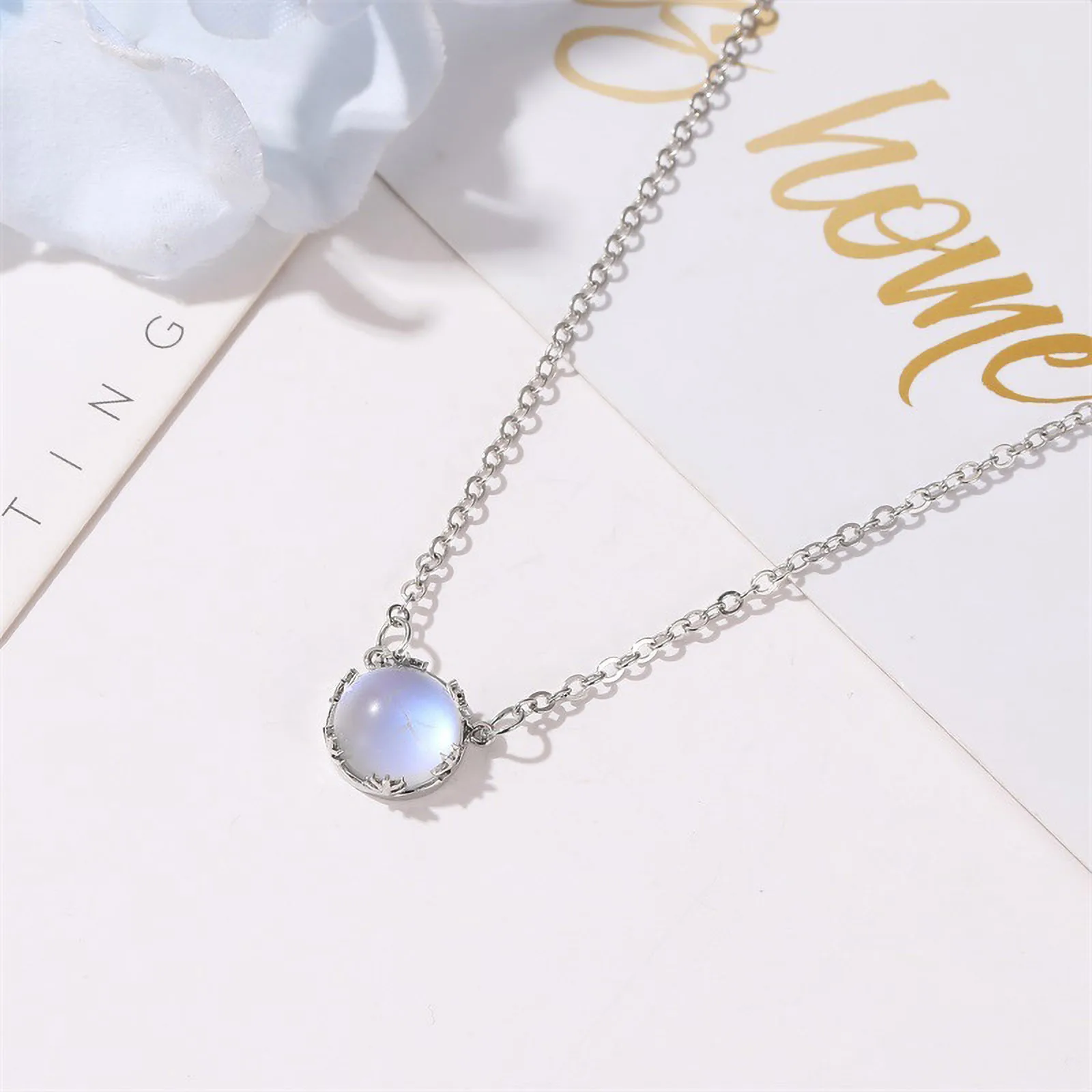Fashion Necklace for Women's Beautiful Round Blue Gradient And Sweet Clavicle Chain Jewelry Women Party collier femme | Украшения и